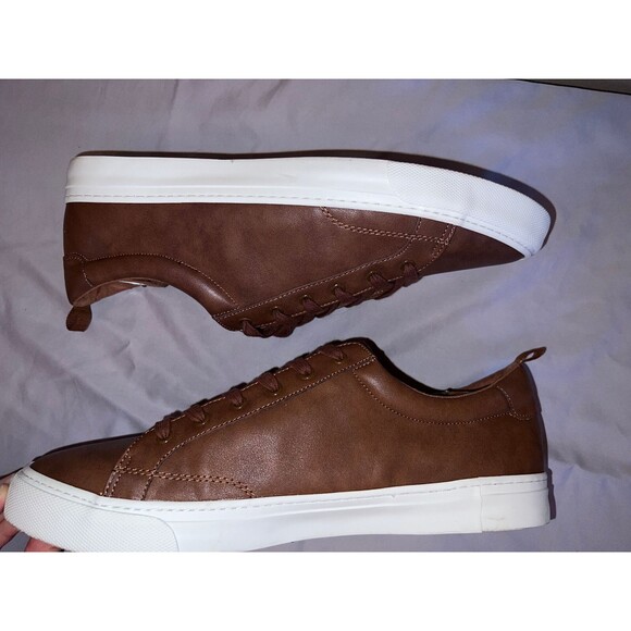Banana Republic Cognac Faux Leather Sneakers Brown Mens Size 12 Shoe Laces